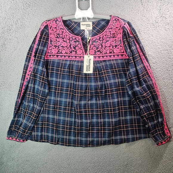 Savanna Jane Tops - NEW Savanna Jane Top Blouse Women 2X‎ Long Sleeve Floral Embroidered Pink Navy